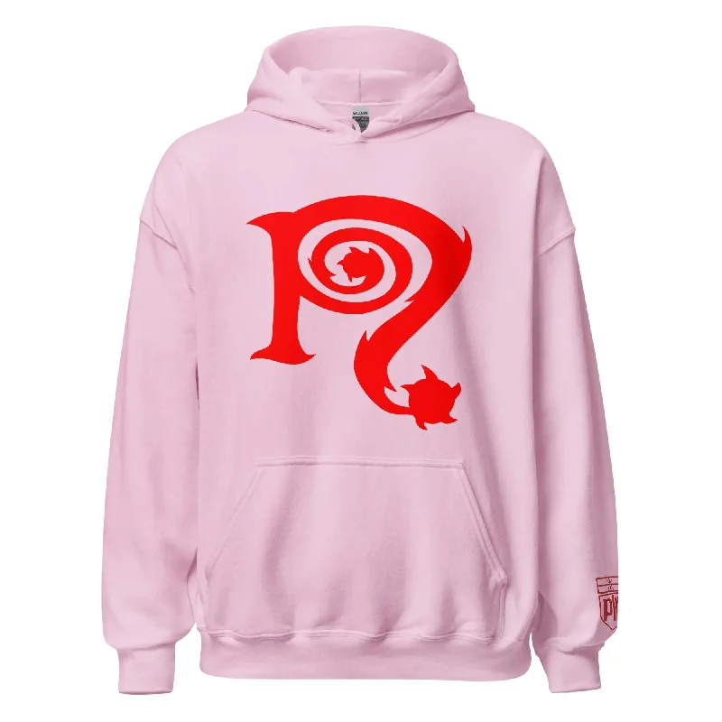 Clearance Sale Necro - Red N Symbol/Pink - Hoodie - Gilden Heavyweight - Front & Back Prints w/ Embroidery On Arm