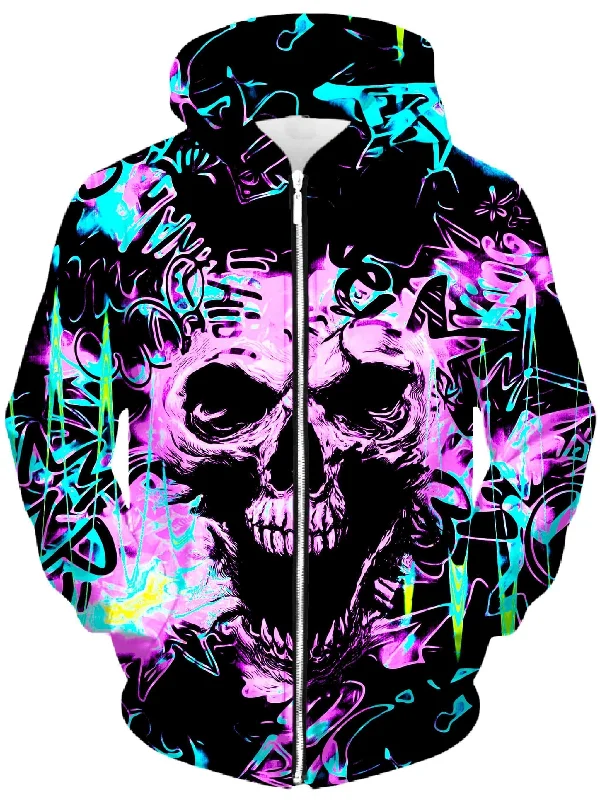 zip-up hooded sweatshirtSkull Graffiti Unisex Zip-Up Hoodie