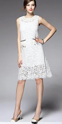Value Deals Sleeveless Emb. Lace Dress in White