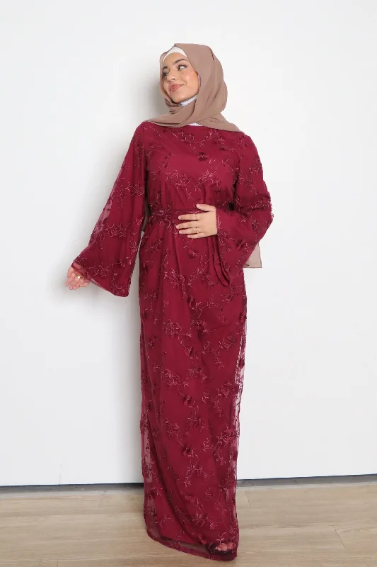 Midnight Madness Inara Embroidery Dress- Mahogany