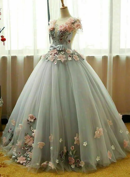Price Drop Alert Grey Ball Gown 3D Flowers Princess Party Gown, Sweet 16 Formal prom Dress ,DS4456 Price Drop Alert Grey Ball Gown 3D Flowers Princess Party Gown, Sweet 16 Formal prom Dress ,DS4456