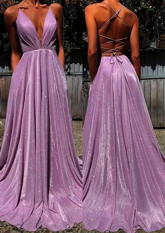 Year-End Clearance Deep V-Neck Long Prom Dresses, Sexy Backless Evening Dress，DS4141