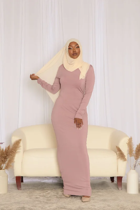 Price Cut Dusty Lilac Plain Fitted Spandex Maxi Dress