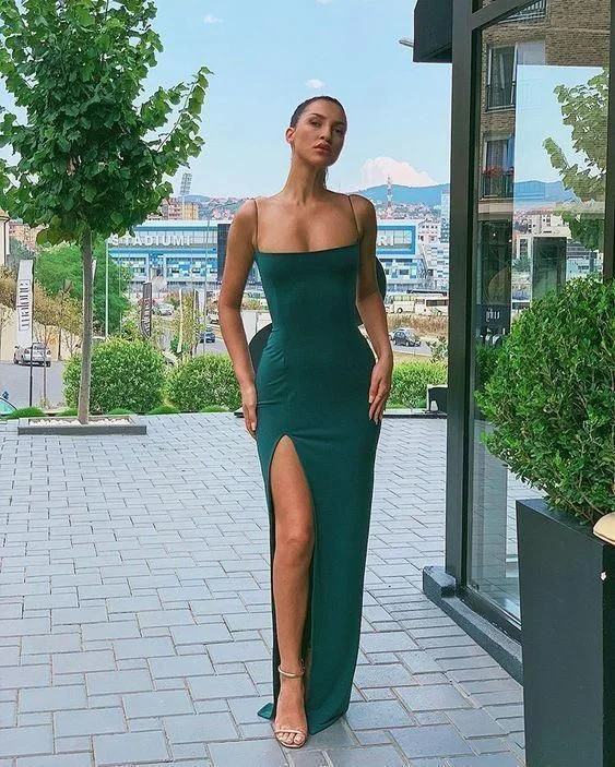 The Best Prices Green Long prom Dress with slit,DS4031