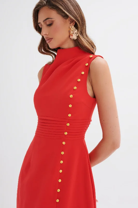 minimalistic dressDANYA High Neck Rose Button Mini Dress in Red