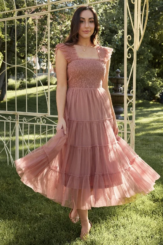 classic fit-and-flare dressEmma Smocked Tulle Dress | Dusty Rose