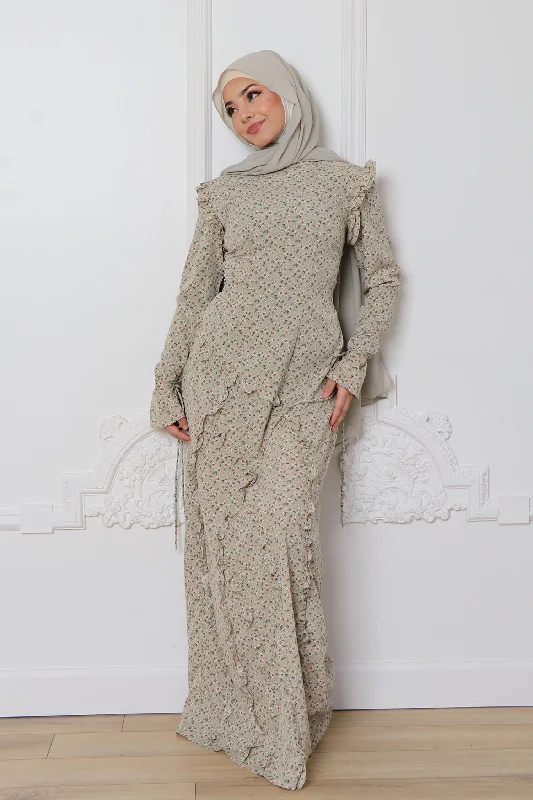 YEAR-End Clearance Daisy Floral Ruffle Maxi Dress- Sage