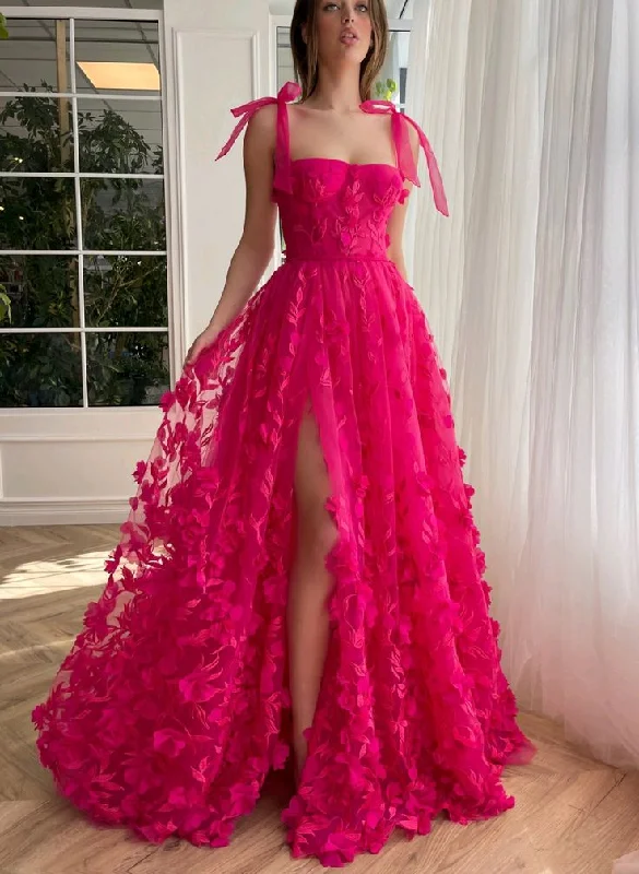 cocktail party dressFuchsia Tulle Prom Dresses Appliques Evening Party Gowns Spaghetti Straps,DP098