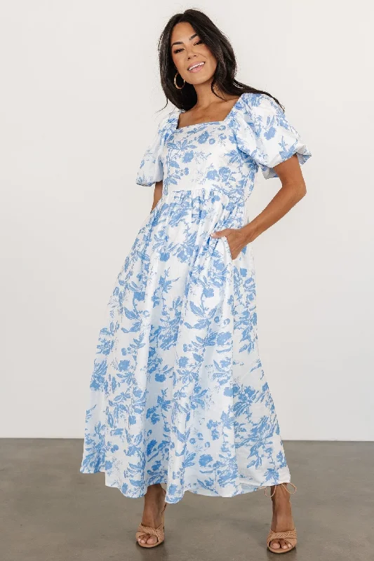 Incredible Offers Graceland Maxi Dress | White + Blue Floral