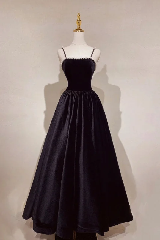 Doorbuster Deal Black velvet long prom dress black evening dress,DS4514