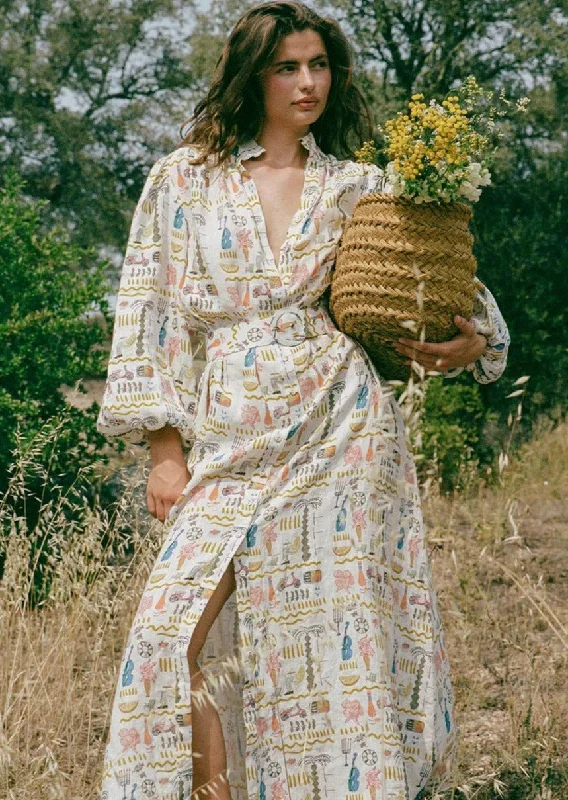 Flash Deals Linen Maxi Print Dress Noddy