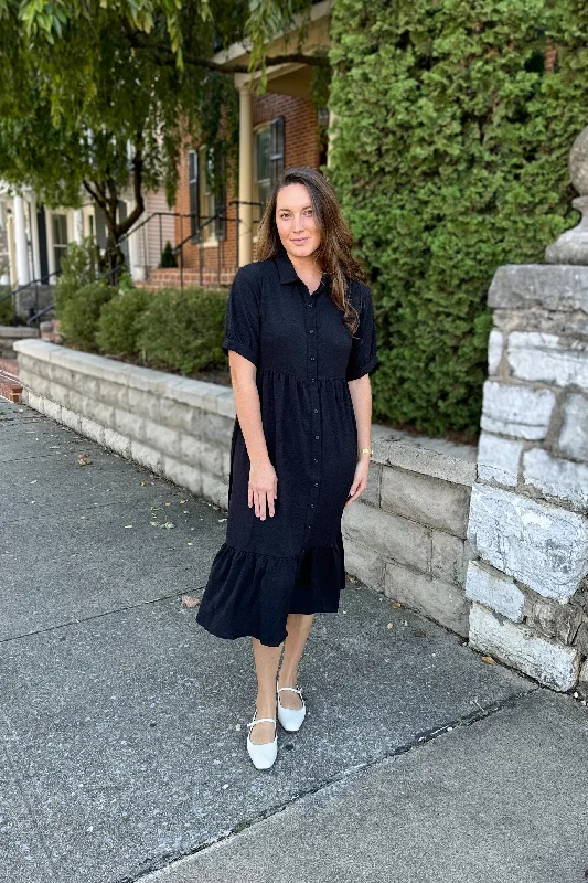 Major Savings The Leo Button Up Midi Dress in Black