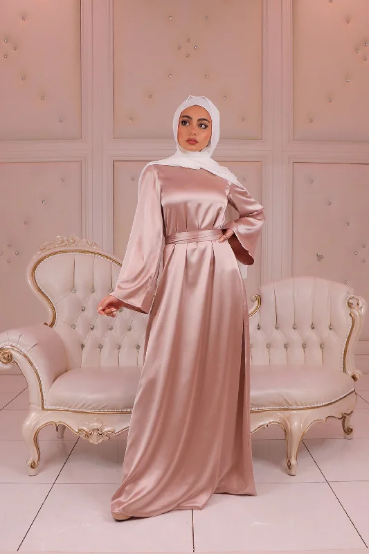 ruffle dressLaMeera Wide Sleeve Satin Dress - Blush Pink