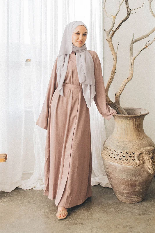 Limited Availability Mariah textured Essential Open Abaya- Rose Pink
