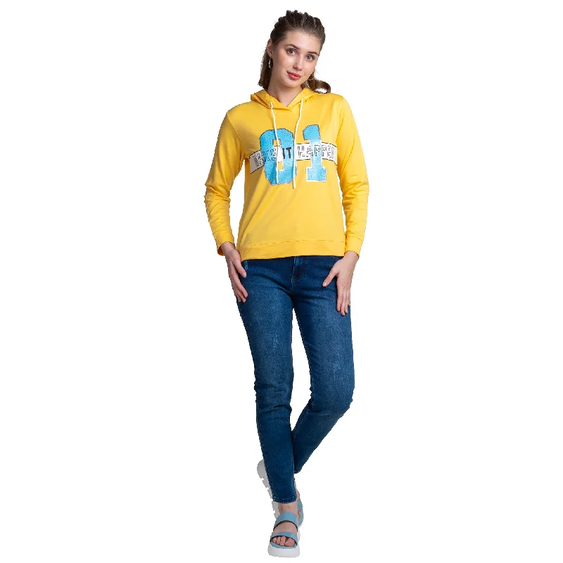 Take Advantage Lemon Colour Chest Printed Pullover Hoodie For Women