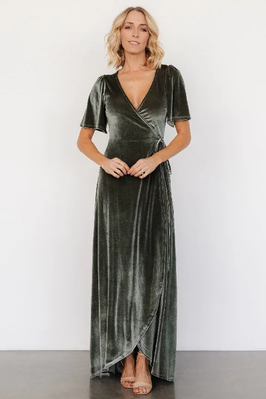 Savings Event Katelyn Velvet Maxi Wrap Dress | Eucalyptus