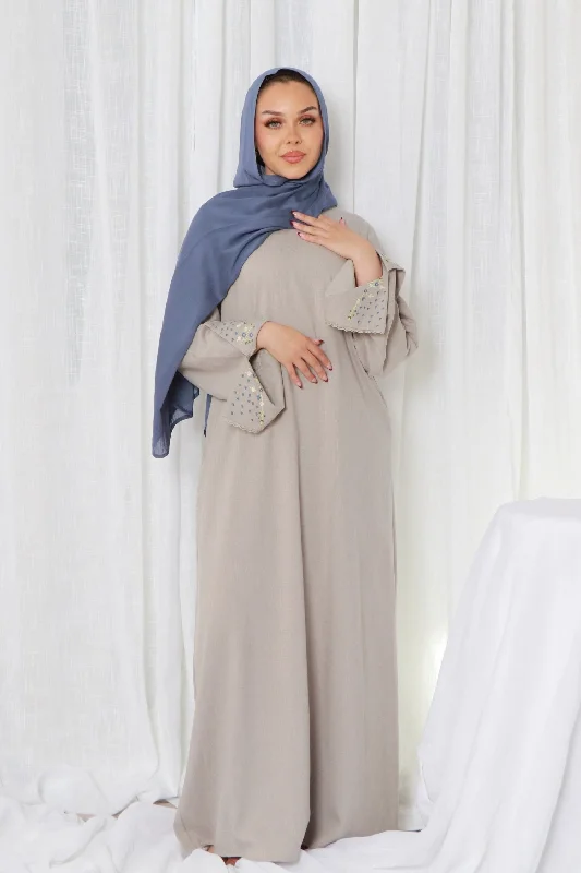 vintage dressSoraya Embroidery linen Abaya- Gray