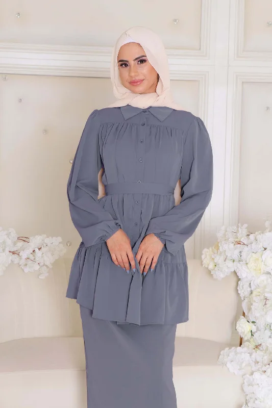 Big Savings Sadie Soft Smock Top- Blue Gray