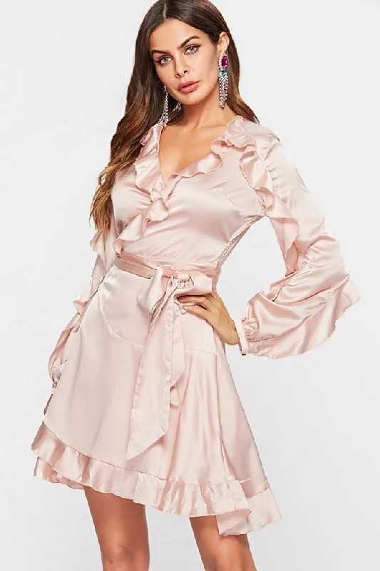 Unbeatable Prices Waist Belted Ruffle Accent Surplice Dress