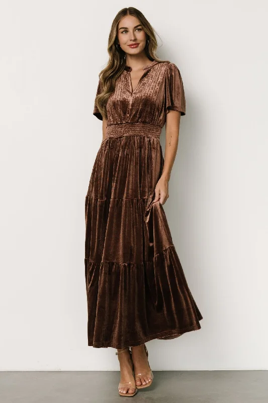 casual shift dressMaida Embroidered Velvet Dress | Chocolate