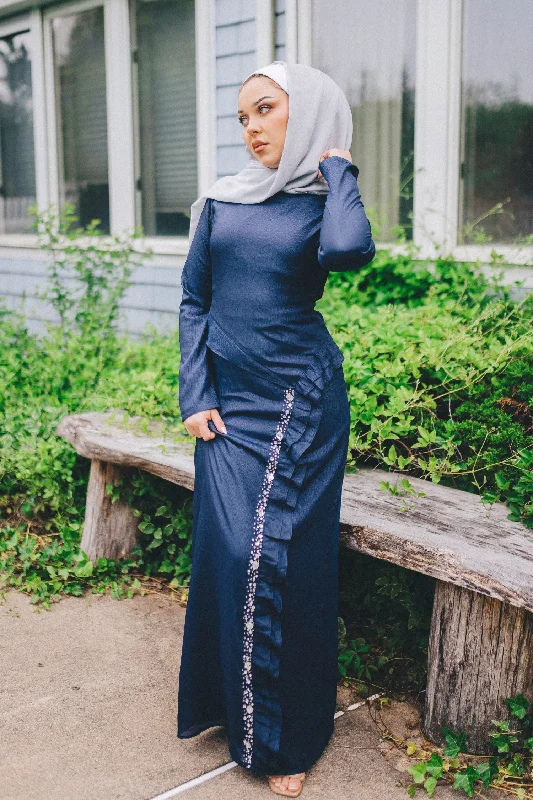 Special Discount Lia Ruffle Maxi Dress- Navy