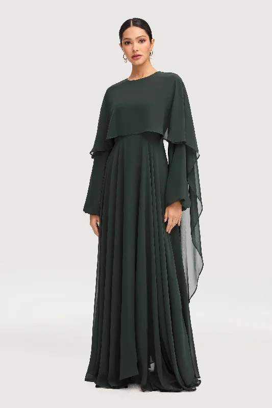 flowy maxi dressFalak Draped Chiffon Maxi Dress - Emerald