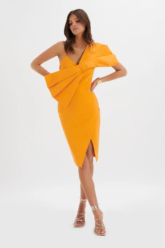 velvet dressESTHER Bow Detail Wrap Skirt Midi Dress In Orange