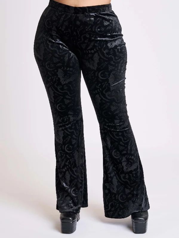 A-line dressEmbossed Black Velvet Flared Legging