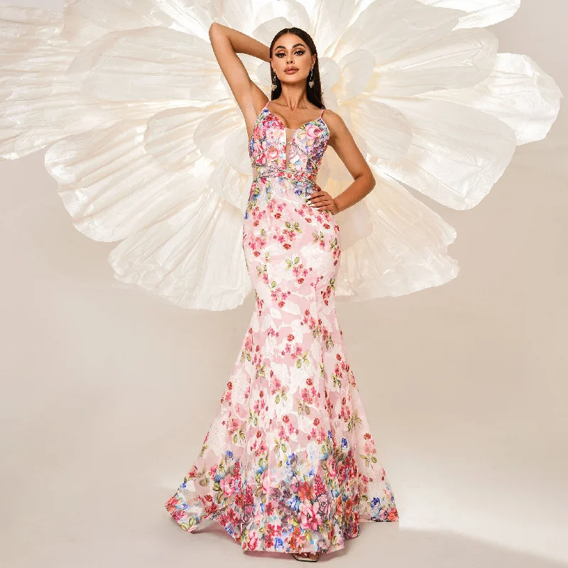 Limited Availability Spaghetti Strap Open Back  Long Elegant Evening Dress