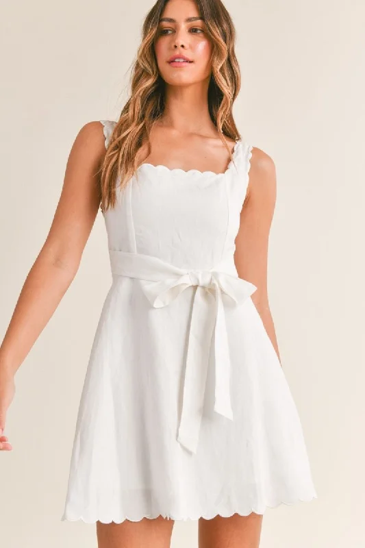 Clearance Sale Scallop Embroidered Square Neck Mini Dress