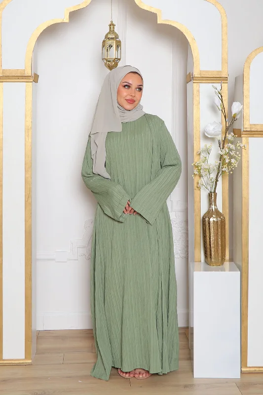 Deep Discounts Safa Textured Abaya Set- Sage