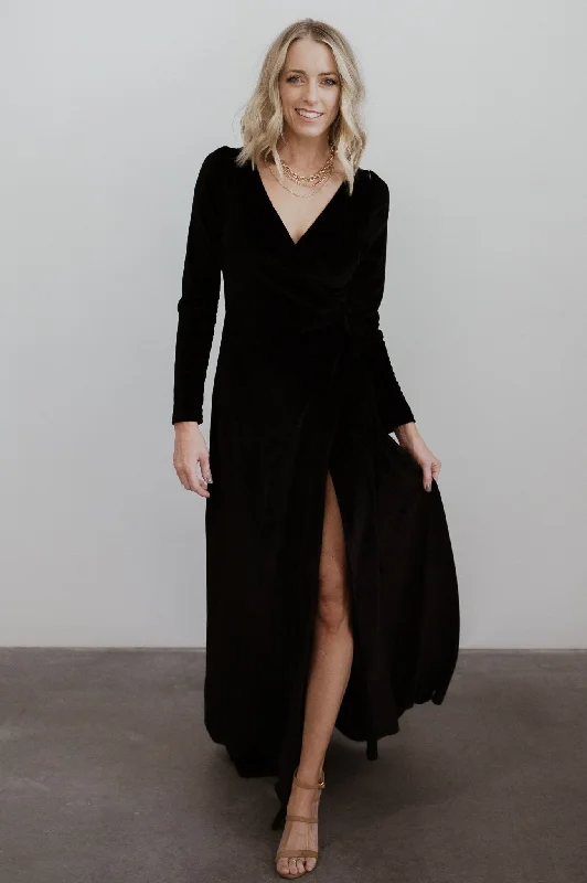 Fantastic Deals Esmerelda Velvet Wrap Maxi Dress | Black
