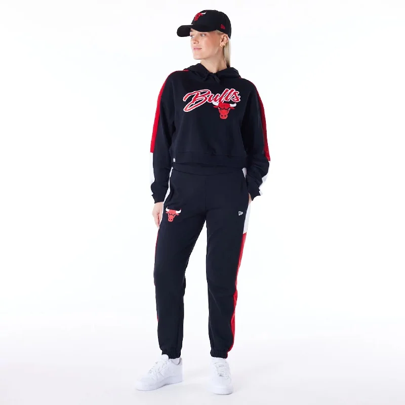 Final Clearance Chicago Bulls Womens NBA Colour Block Black Pullover Hoodie