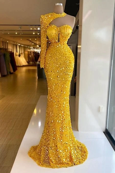 Can't Miss Glamorous One Shoulder Long Sleeves Mermaid Prom Dress With Sequins Beads,DS4638 Can't Miss Glamorous One Shoulder Long Sleeves Mermaid Prom Dress With Sequins Beads,DS4638