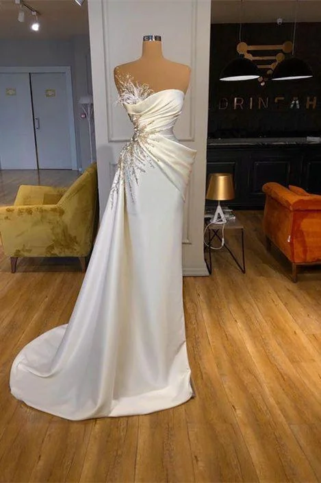 Best Seller Elegant White Princess Sleeveless Long Mermaid Prom Dresses,F04809