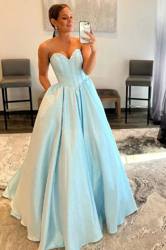 layered dressBlue A-Line Sweetheart Strapless Long Prom Dress,DP0151