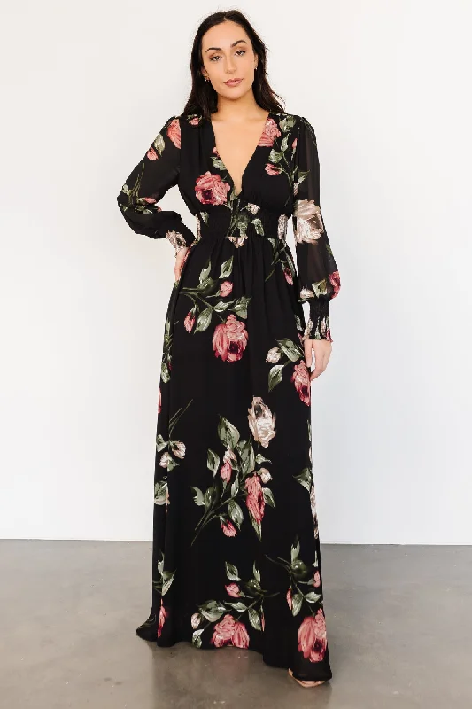 Limited Time Olivia Maxi Dress | Black Rose Floral