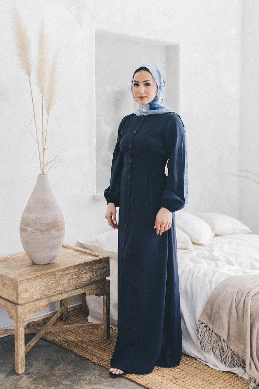 Price Break Maya Soft Button Down Dress- Navy Blue