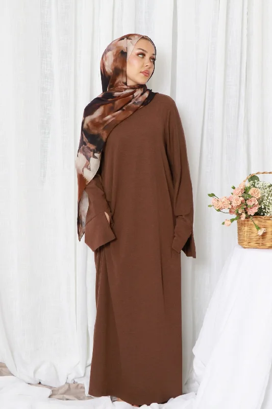 ruched dressTala premium Ribbed Knit Abaya- Espresso