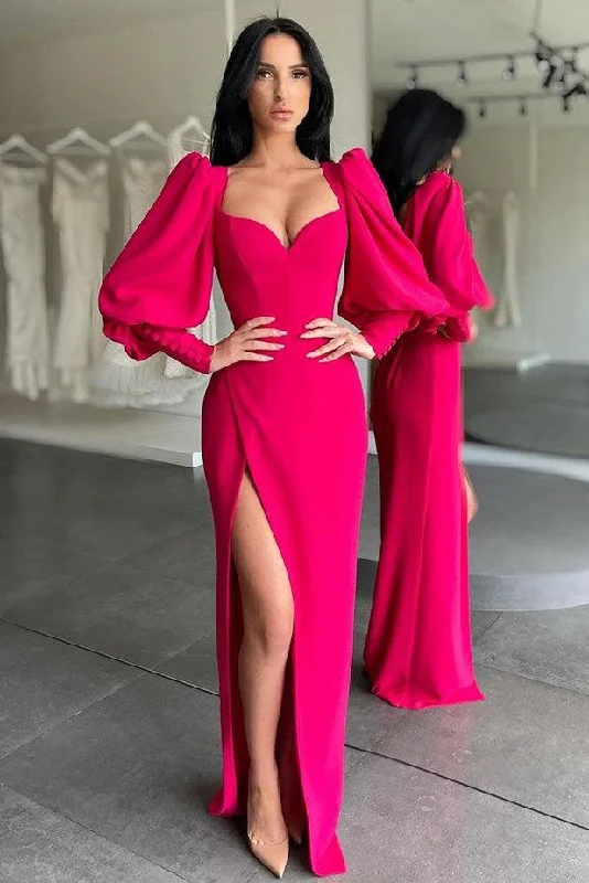 Price Drop ELEGANT BUBBLE SLEEVES SWEETHEART RED SIDE-CUT MERMAID PROM DRESS,DS3506