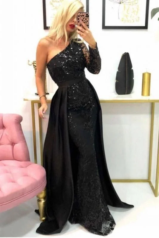 Special Discount One-Shoulder Mermaid Lace Prom Dress with Beadings,DS4590
