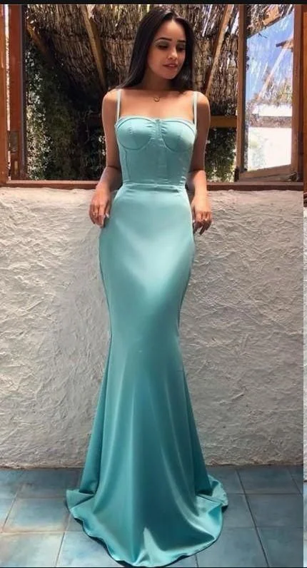 Discount Deals Tiffany Blue Soft Satin Spaghtti Strap Mermaid Fashion Prom Dresses,DS4209