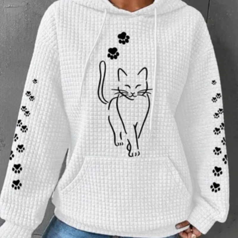 Don't Wait Women's Clothing New Waffle Hooded Long Sleeve Letter Print Sweatshirt