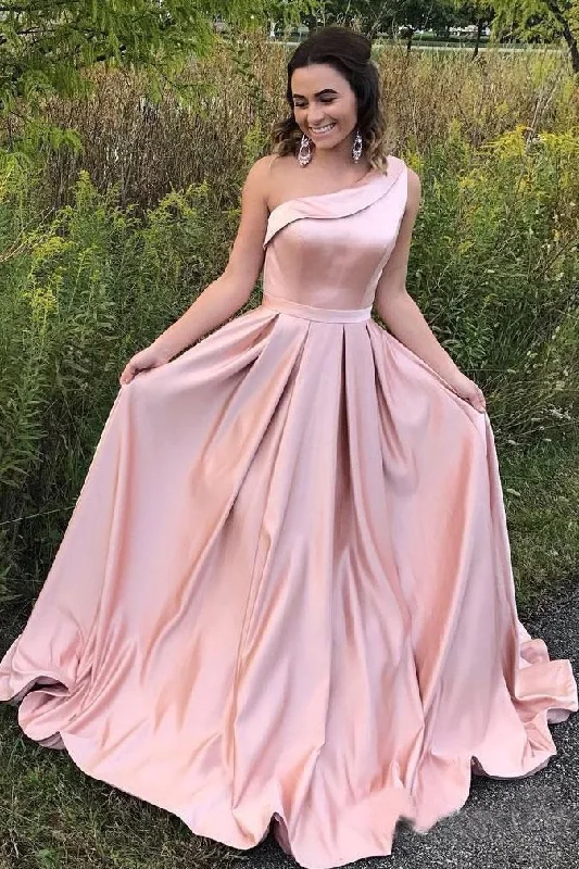 party-ready dressPink Elegant A-Line One Shoulder Long Prom Dresses Simple Prom Dresses,DP0196