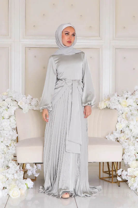 Massive Deals Athena Pleat Satin Dress- Light Mint Gray