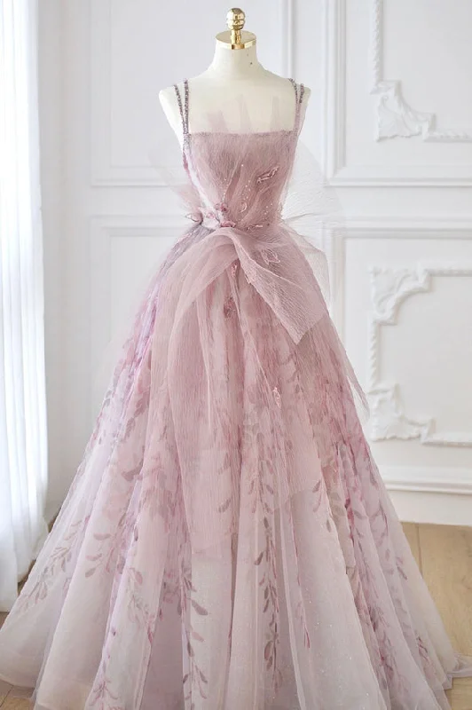 Year-End Sale Pink tulle beads long prom dress pink evening dress,DS4512