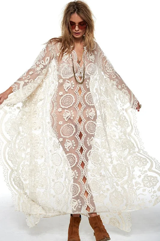 Flash Deals Charlie Charlie Charlotte-Open Side Hollow Out Lace Dolman Maxi Dress