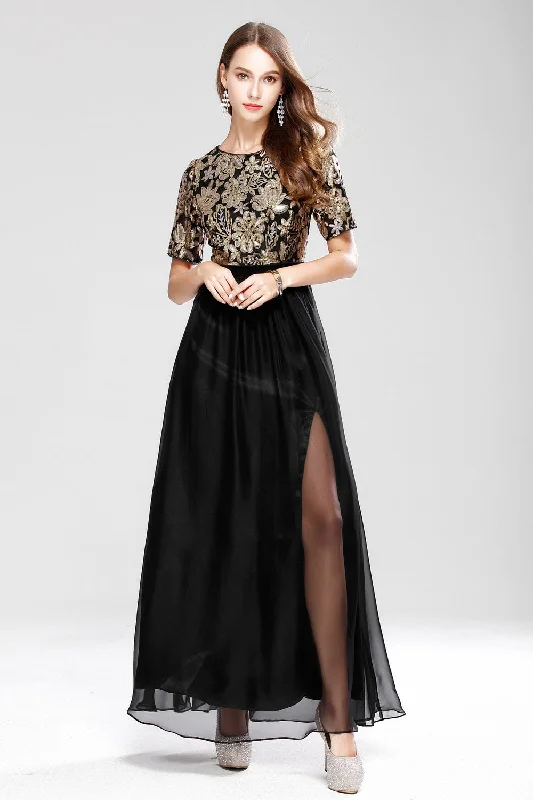 Best Bargains SHORT SLEEVE SEQUIN EMBROIDERY FORMAL DRESS - M/L in Clearance