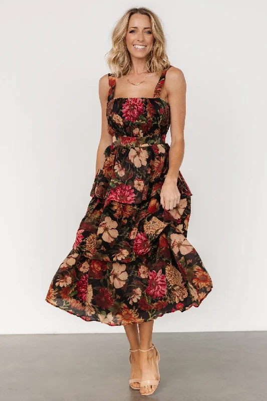 chic dressCologne Tiered Dress | Black Floral