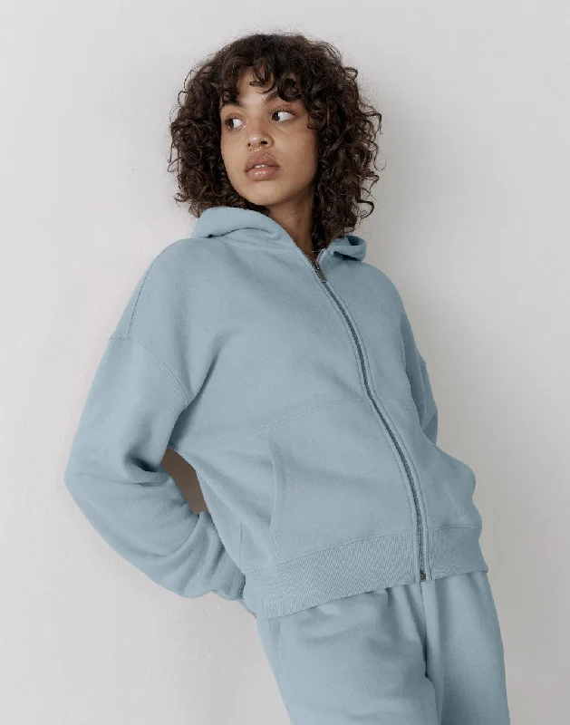 zip-up hoodieThe Womens Full Zip Hoodie in Chalk Blue